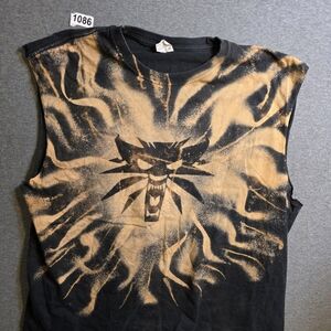 Black and Orange Graphic Self Cut  Sleeveless Shirt ATC XL  Bohemian Avant Garde